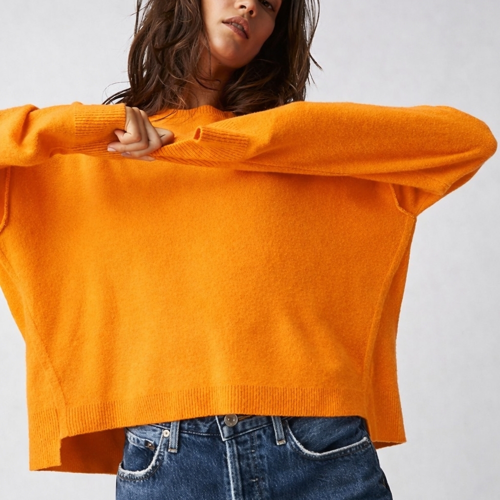 Nwt Free People Luna Pullover Sweater Bright Marigold Oversized Coastal Spring S